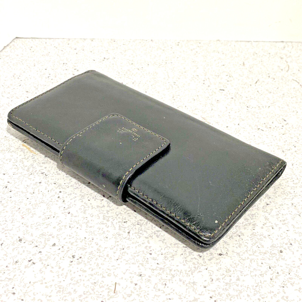 Vintage Fossil black leather wallet bifold coin pocket contrast interior ID slot - Picture 8 of 9